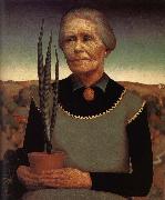 Grant Wood Both Hands with Miniature garden of woman oil painting on canvas